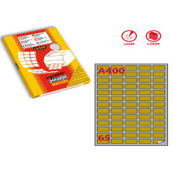 Etichette adesive A/400 - in carta - permanenti - 38,1 x 21,2 mm - 65 et/fg - 100 fogli - oro - angoli tondi - x laser - Markin