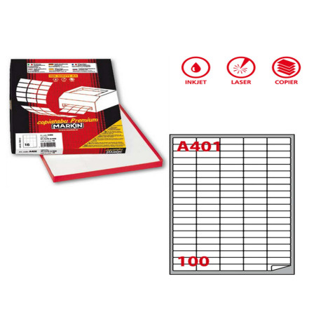 Etichette adesive A/401 - in carta - permanenti - 37 x 14 mm - 100 et/fg - 100 fogli - bianco - angoli tondi - Markin