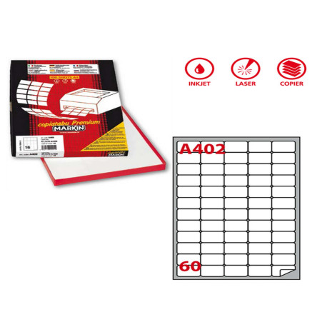 Etichette adesive A/402 - in carta - permanenti - 37,5 x 23,5 mm - 60 et/fg - 100 fogli - bianco - angoli tondi - Markin