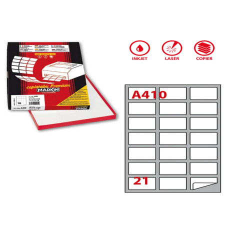 Etichette adesive A/410 - in carta - permanenti - 63,5 x 38,1 mm - 21 et/fg - 100 fogli - bianco - angoli tondi - Markin
