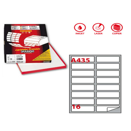 Etichette adesive A/435 - in carta - permanenti - 99,1 x 34 mm - 16 et/fg - 100 fogli - bianco - angoli tondi - Markin