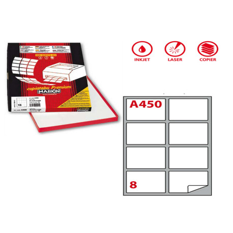Etichette adesive A/450 - in carta - permanenti - 99,1 x 67,7 mm - 8 et/fg - 100 fogli - bianco - angoli tondi - Markin