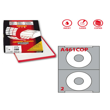 Etichette adesive A/461 - in carta - permanenti - diametro CD 114,5 mm - foro 41 mm - 2 et/fg - 100 fogli - bianco coprente - M
