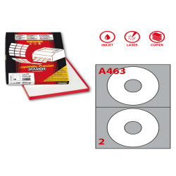 Etichette adesive A/463 - in carta - permanenti - diametro CD 117,5 mm - foro 41 mm - 2 et/fg - 100 fogli - bianco - Markin