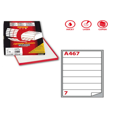 Etichette adesive A/467 - in carta - permanenti - 190 x 38 mm - 7 et/fg - 100 fogli - bianco - angoli tondi - Markin