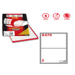 Etichette adesive A/470 - in carta - permanenti - 199,6 x 143,5 mm - 2 et/fg - 100 fogli - bianco - angoli tondi - Markin