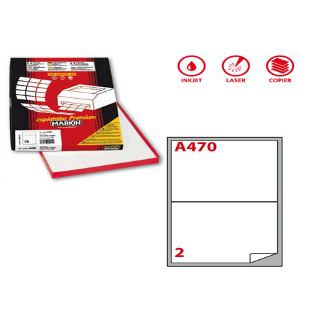 Etichette adesive A/470 - in carta - permanenti - 199,6 x 143,5 mm - 2 et/fg - 100 fogli - bianco - angoli tondi - Markin