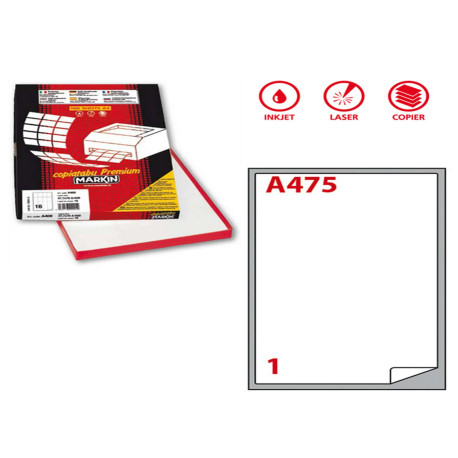 Etichette adesive A/475 - in carta - permanenti - 199,6 x 289,1 mm - 1 et/fg - 100 fogli - bianco - angoli tondi - Markin