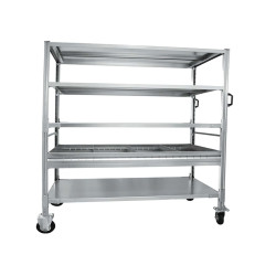 Carrello da lavoro - 4 piani - con vaschetta - 131 x 67 x 165,5 cm - 250 kg - zincato - Tecnotelai