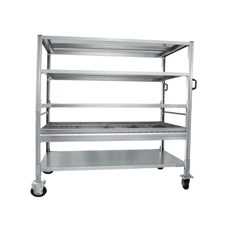 Carrello da lavoro - 4 piani - con vaschetta - 131 x 67 x 165,5 cm - 250 kg - zincato - Tecnotelai