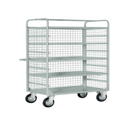 Carrello da lavoro - 4 piani estraibili - con sponde rete - 132 x 67 x 177 cm - 450 kg - grigio - Tecnotelai