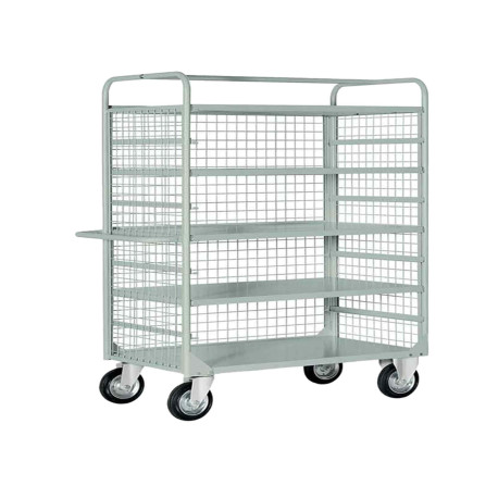 Carrello da lavoro - 4 piani estraibili - con sponde rete - 132 x 67 x 177 cm - 450 kg - grigio - Tecnotelai