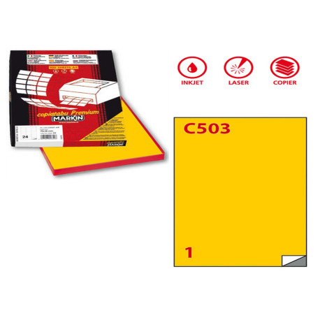 Etichette adesive C/503 - in carta - permanenti - 210 x 297 mm - 1 et/fg - 100 fogli - giallo - Markin