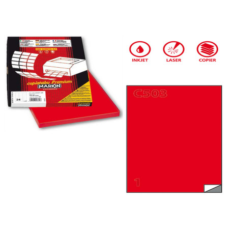 Etichette adesive C/503 - in carta - permanenti - 210 x 297 mm - 1 et/fg - 100 fogli - rosso - Markin