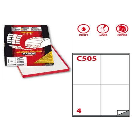 Etichette adesive C/505 - in carta - permanenti - 105 x 140 mm - 4 et/fg - 100 fogli - bianco - Markin