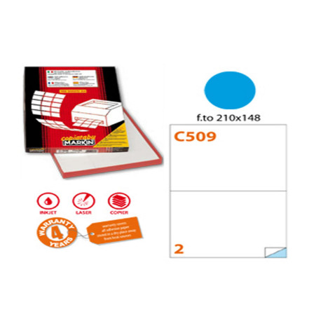 Etichette adesive C/509 - in carta - permanenti - 210 x 148,5 mm - 2 et/fg - 100 fogli - blu - Markin