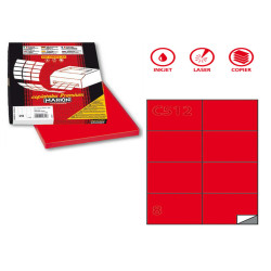 Etichette adesive C/512 - in carta - permanenti - 105 x 74,25 mm - 8 et/fg - 100 fogli  - rosso - Markin