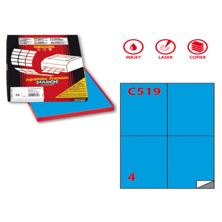 Etichette adesive C/519 - in carta - permanenti - 105 x 148,5 mm - 4 et/fg - 100 fogli - blu - Markin