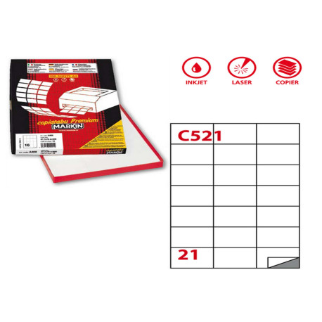 Etichette adesive C/521 - in carta - permanenti - 70 x 42,43 mm - 21 et/fg - 100 fogli - bianco - Markin