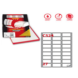 Etichette adesive C/524 - in carta - permanenti - 56 x 28 mm - 27 et/fg - 100 fogli - bianco - angoli tondi - Markin