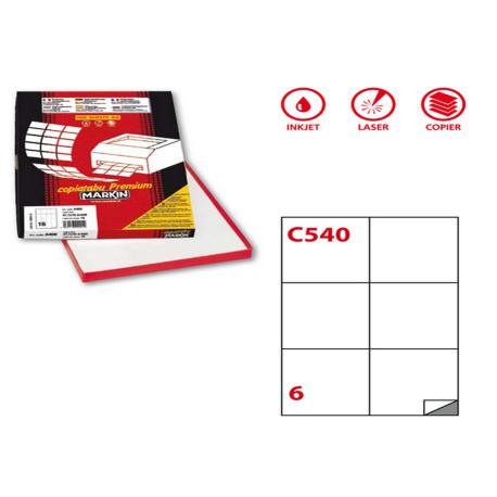 Etichette adesive C/540 - in carta - permanenti - 105 x 99 mm - 6 et/fg - 100 fogli - bianco - Markin