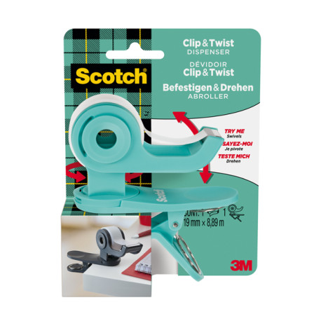 Dispenser Clip  Twist per nastro adesivo Magic - rotolo incluso da 1,9 cm x 9,8 m - menta - Scotch