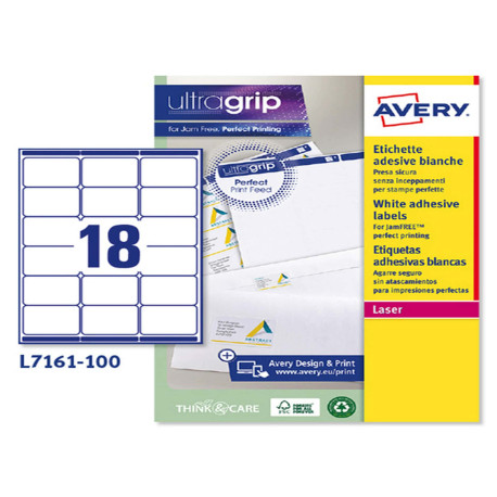 Etichette adesive L7161 - in carta - angoli arrotondati - laser - permanenti - 63,5 x 46,6 mm - 18 et/fg - 100 fogli - bianco -