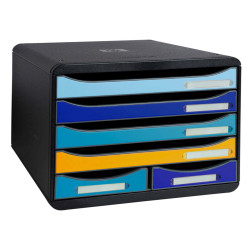 Cassettiera Big Box Maxi Bee Blue - 6 cassetti A4 - nero/multicolore - Exacompta