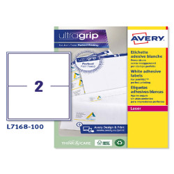 Etichette adesive L7168 - in carta - angoli arrotondati - laser - permanenti - 199,6 x 143,5 mm - 2 et/fg - 100 fogli - bianco 