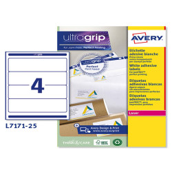 Etichette adesive L7171 - in carta - angoli arrotondati - permanenti - 200 x 60 mm - 4 et/fg - 25 fogli - bianco coprente - Ave