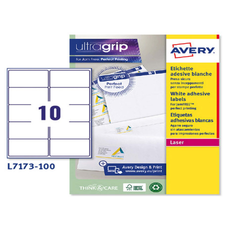 Etichette adesive L7173 - in carta - angoli arrotondati - laser - permanenti - 99,1 x 57 mm - 10 et/fg - 100 fogli - bianco - A