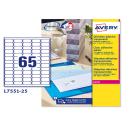 Etichette adesive L7551 - in poliestere - laser - permanenti - 38,1 x 21,2 mm - 65 et/fg - 25 fogli - trasparente - Avery