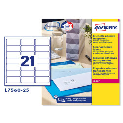 Etichette adesive L7560 - in poliestere - laser - permanenti - 63,5 x 38,1 mm - 21 et/fg - 25 fogli - trasparente - Avery