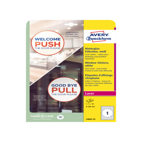 Etichette adesive per finestre - in carta - con pellicola - laser - rimovibili - diametro 200 mm - 1et/fg - 10 fogli - bianco -