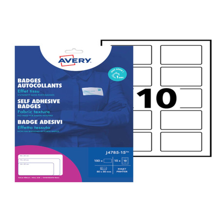 Etichette badge - in seta acetata - inkjet - rimovibili - 80 x 50 mm - 10 et/fg - 15 fogli - bianco - Avery