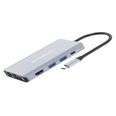 Conceptronic DOCKING STATION 10-IN-1 USB 3.2 GEN 1 - HDMI, VGA, USB-A 3.0 x3, SD, TFMicroSD, Audio, GbE LAN, 100W USB PD