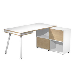 Workstation Maxi - gambe in metallo - 160 x 140 x H 81,5 cm - bianco / rovere