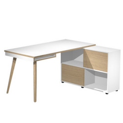 Workstation Midi - gambe in legno - 130 x 120 x H 81,5 cm - bianco / rovere