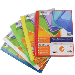Portalistini Asso TI - personalizzabile - PP liscio - 22 x 30 cm - 50 buste - colori assortiti - Sei Rota