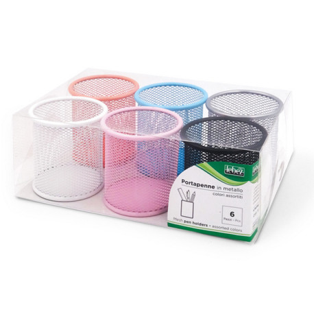 Bicchieri portapenne - rete metallica colorata - 8,5 x 10 cm - Lebez - conf. 6 pezzi