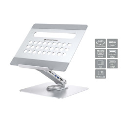 Conceptronic DONN27G, Supporto per computer portatile, Argento, Alluminio, 360°, USB 3.2 Gen 1 (3.1 Gen 1) Type-C, 5000 Mbit/s