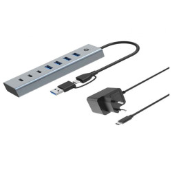 Conceptronic HUB USB 3.0 7 PORTE con alimentatore, 5Gbps, 3x USB-C, 4x USB-A