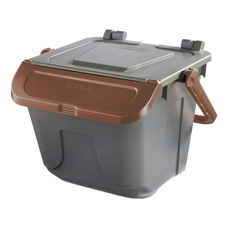 Contenitore portarifiuti Ecology - con sportello e maniglione - 25 L - grigio/bruno - Mobil Plastic