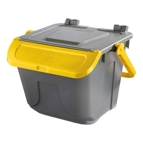 Contenitore portarifiuti Ecology - con sportello e maniglione - 25 L - grigio/giallo - Mobil Plastic