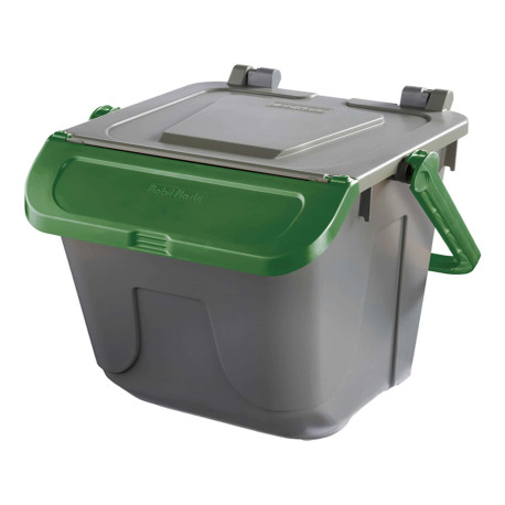 Contenitore portarifiuti Ecology - con sportello e maniglione - 25 L - grigio/verde - Mobil Plastic