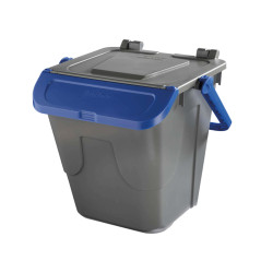 Contenitore portarifiuti Ecology - con sportello e maniglione - 35 L - grigio/blu - Mobil Plastic