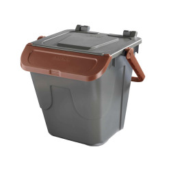 Contenitore portarifiuti Ecology - con sportello e maniglione - 35 L - grigio/bruno - Mobil Plastic