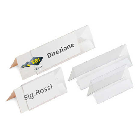Portanome da tavolo Prisma - 15 x 5 cm - PVC trasparente - Sei Rota - conf. 10 pezzi