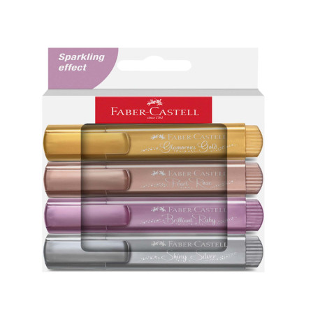 Evidenziatore Textliner 46 - punta a scalpello - tratto 1,0-3,0-5,0 mm - colori assortiti metallic - Faber-Castell - astuccio 4