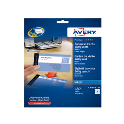 Biglietti da visita - 85 x 54 mm - 260 gr - effetto opaco - bianco - Avery - conf. 25 fogli da 8 biglietti